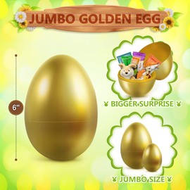 6 PCS Large Golden Easter Eggs, 6" Jumbo Metallic Easter Eggs for Easter Egg Hunt, Empty Easter Eggs for Filling Treats, Fillable Surprise Eggs Bulk, Basket Stuffers Fillers, Easter Theme Party Favor