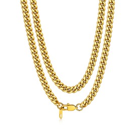 Bandmax 14K Gold Plated Cuban Link Chain Choker for Men Women 6MM Polished Gold Chunky Miami Curb Chain Necklace 18 Inch Faker Silver Chains Hip Hop Jewelry