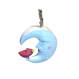 White Moon and Cardinal Wood Carved Ornament