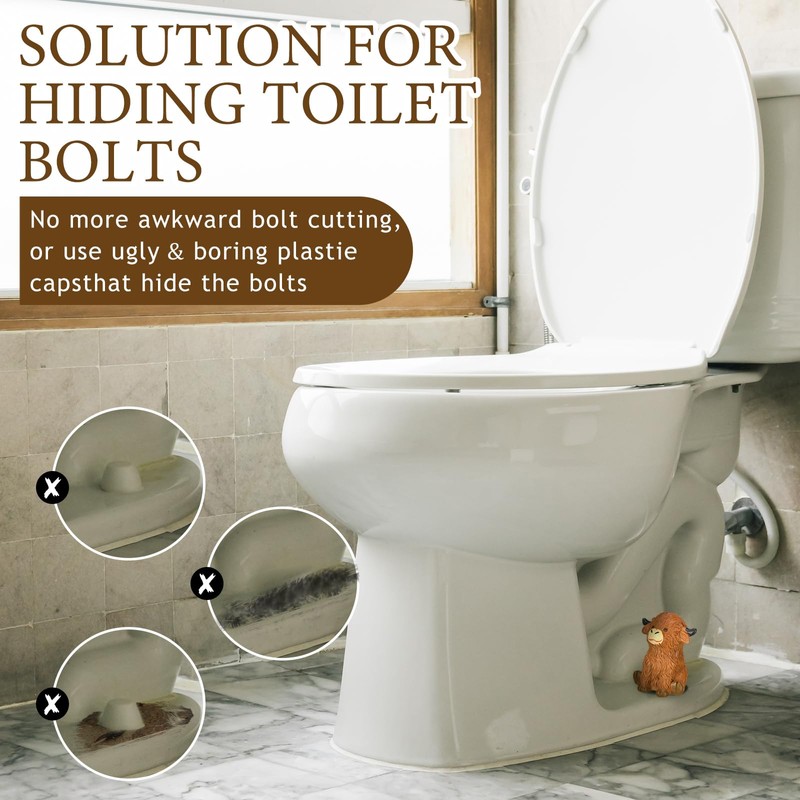 Honeydak 2 Pack Toilet Bolt Caps Decorative Highland Cow Toilet