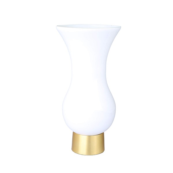 White S-shaped Glass Vase with Gold Base, 11.5"H