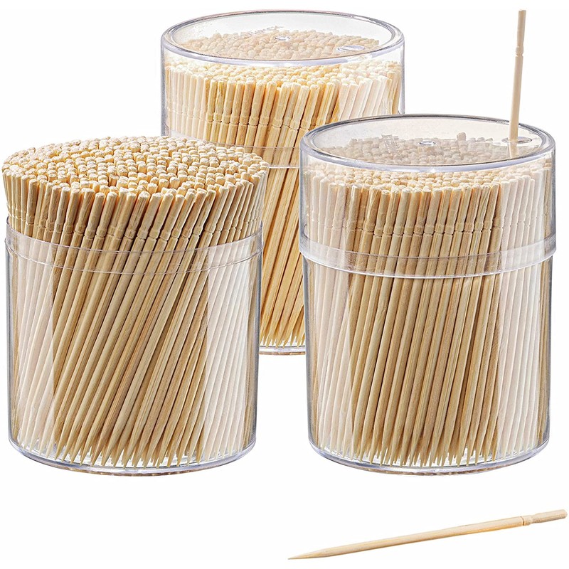GUSTO [1500 Count] Bamboo Wooden Toothpicks Wood Round Single-Point -