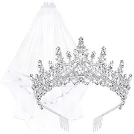 TOBATOBA Wedding Veils for Brides, Bridal Veil and Tiara Set for Bachelorette Party Decorations, Bridal Veils for Wedding, Bachelorette Veil for Bride, Wedding Crown for Bride, velo de novia para boda