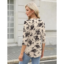 FreshNight V Neck T Shirts for Women V Neck 3/4 Sleeve Tops for Women Business Casual Tops Valentine Outfits for Womens Black XL