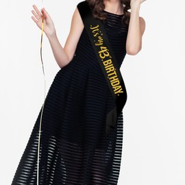 PYQWA It's My 43rd Birthday Sash - 43rd Birthday Gifts Girl Sash Birthday Party Favors - Happy 43rd Accessories for Man and Women - Black with Gold Foil Lettering