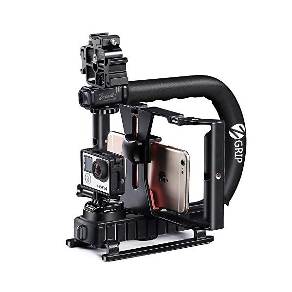 Zeadio Triple Hot-Shoe Handheld Stabilizer with Smartphone Video Rig for