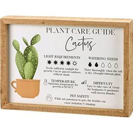 Primitives by Kathy Plant Care Guide Cactus Inset Home Décor Sign
