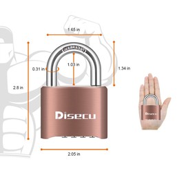 Disecu 4 Digit Heavy Duty Combination Lock 2.5 Inch Long Shackle Outdoor Waterproof Padlock for School Gym Locker, Gate, Hasp Storage, Toolbox, Fence, Case, Bike (Brass)