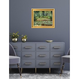 IPIC - Claude Monet's Japanese Footbridge Wall Art and the Water Lily Pool Giverny, Canvas Wall Art with Gold Wood Frame for Home or Office, Ready to Hang