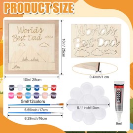 Nezyo Father's Day DIY Picture Frame Painting Craft Kit 10 x 10 Inches DIY Unfinished Wooden Photo Frames with Painting Tools Set for Family DIY Craft Christmas Holiday Decoration
