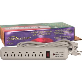 Strip Surge Protectors,1080 Joules,6 Outlets,15', Light Gray