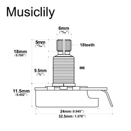 Musiclily Pro HD A25K Pots Brass Metric Split Standard Shaft 9.5mm Audio Taper Potentiometers for Active Pickups Electric Guitar Bass (Set of 4)