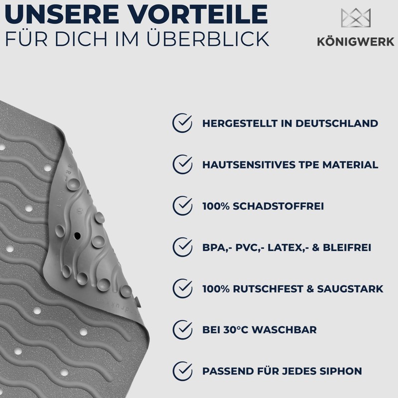 Königwerk Non-Slip Bath Mat - 100% BPA Free [80 x