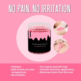 Pink Hard Wax Beads - Painless Hair Removal Peel-Off Wax - No Strips Needed - Low Melting Point - Creamy Texture - For Face and Body - Miss Cire Mademoiselle - For Sensitive Skin - 8oz