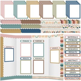 Fuyoooo 90 Pcs Science Fair Board Supplies 60 Trim Scalloped Bulletin Board Borders 24 Presentation Board Subtitles 6 Science Fair Titles for Classroom Display Boards(Boho)