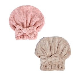 Hair Towel, Face Wash, Gym, Bowknot, Hair Cap, Rifa Towel, Hair Drying, Quick Drying Goods, Hair Turban, Absorbent, Quick Drying Goods, For Bath (Pink+Khaki)