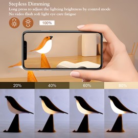 LIYAOLI Bird Night Lamp for Bedroom,Cordless Small Desk Lamps with 3 Color Temperature,Portable Rechargeale Night Light with Remote Control,LED Dimmable Bedside Touch Lamp,Yellow Wood Grain