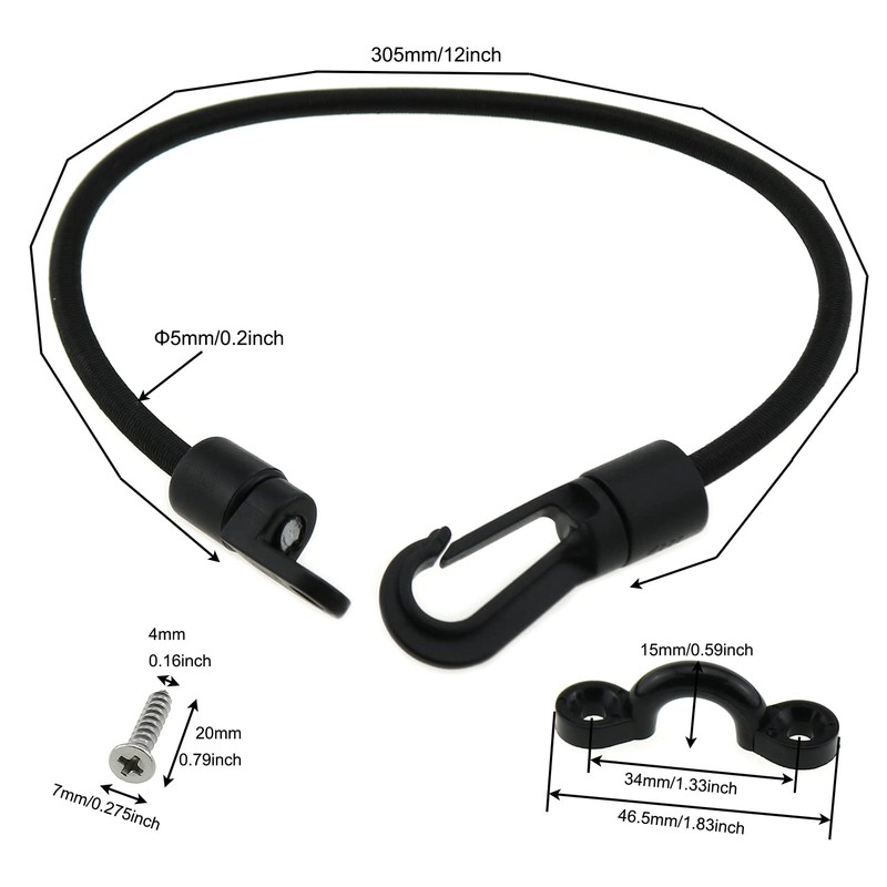 LUORNG 2pcs 12 Inches Elastic Rope Bungee Cord Rod Strap
