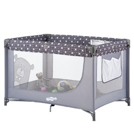 Pamo Babe Portable Crib Baby Playpen with Mattress and Carry Bag Grey