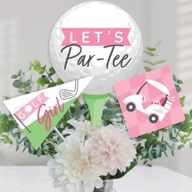 Big Dot of Happiness Golf Girl - Pink Birthday Party or Baby Shower Centerpiece Sticks - Table Toppers - Set of 15