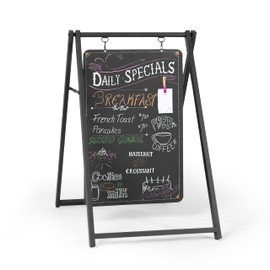 Ilyapa Modern Metal Double Sided Swinging Chalkboard Sidewalk Sign - 24 X 38 inch Magnetic Alternative Menu Board Sandwich Board Message A Frame Sign