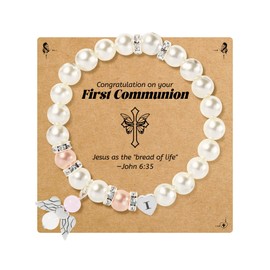 GIFT4U Communion Gifts for Girls Guardian Angel Communion Bracelet Girls with Letter Beads Bracelets First Communion Gifts Girls Women, Stainless Steel