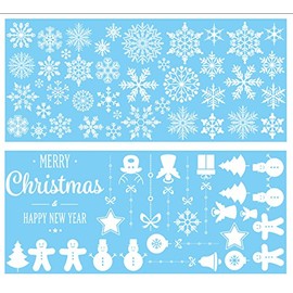 Christmas Snowflake Wall and Window Decals Decorations Winter Wonderland Xmas Party Stickers Decal Ornaments Clings (Made In USA) #3036 (White, Non-Adhesive Cling (Good for Windows, Glass))