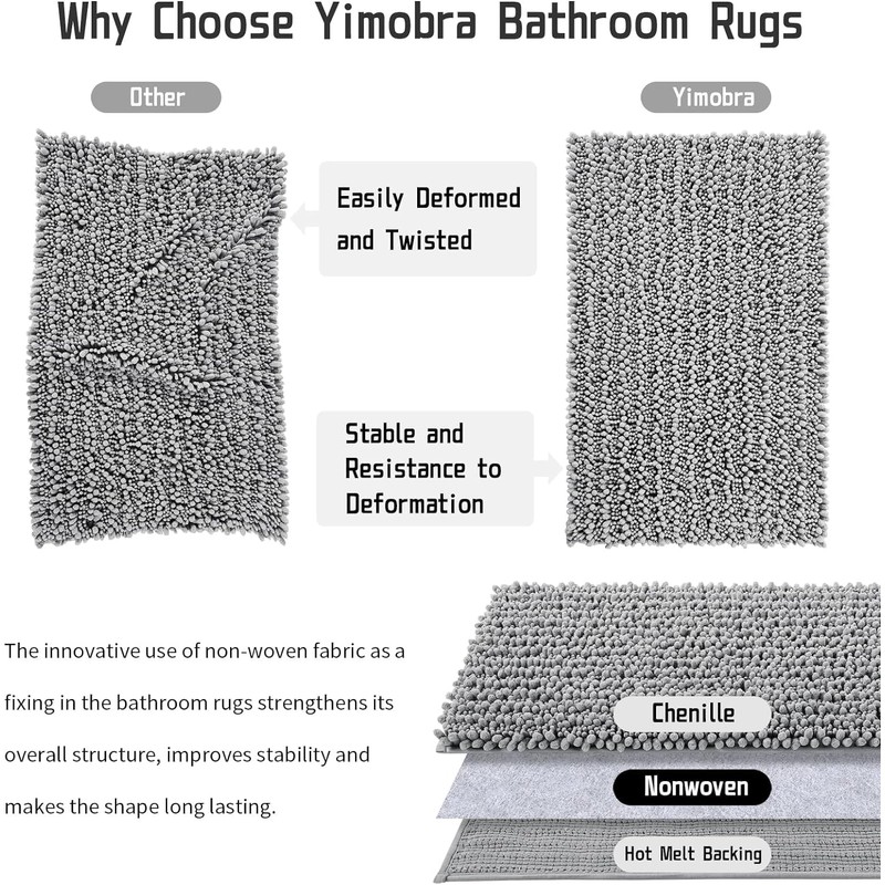 Yimobra Bath Mat, 43 x 61 cm, Luxury Chenille Shaggy