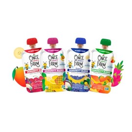 Once Upon a Farm | Immunity Blend | Apple, Cherry & Elderberry, Mango, Banana & Spirulina, Pineapple, Banana & Dragon Fruit, Pineapple, Banana & Dragon Fruit | No Added Sugar | Variety Pack of 24