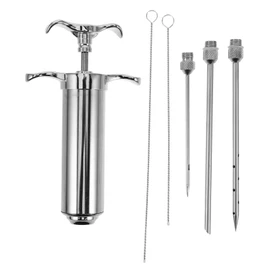 iplusmile Stainless Steel Meat Injector with Cleaning Brush Compact Turkey Injector for Juicy BBQ Cooking Kitchen Tool for Flavorful Marinades