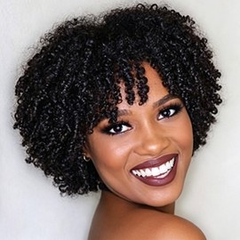 Short Black Kinky Curly Afro Bob Glueless Wigs Pre Plucked for Black Women