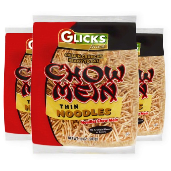 Glicks Thin Chow Mein Noodles, 10oz (3 Pack), Thin and Crisp, No Artificial Flavors or Colors, Certified Kosher