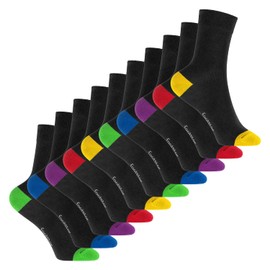 Footstar Children's Cotton Socks (10 Pairs) with Contrasting Heel and Toe, Fun colours