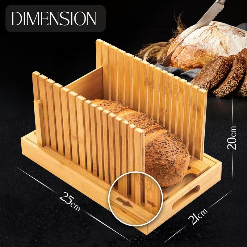 Bamboo Bread Slicer with High-Grade Stainless Steel Knife – Adjustable