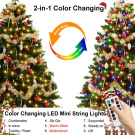 ZAIYW 2 Pack Color Changing Christmas Lights Battery Powered, 23ft 70 LED Mini String Lights with Remote, Warm White Multicolor Christmas Tree Lights for Indoor Outdoor Party Xmas Tree Garden Decor