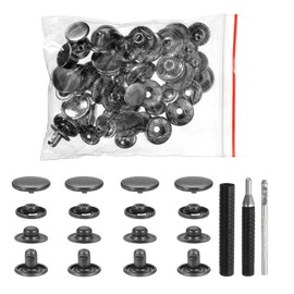 sourcing map 50 Set Leather Snap Fasteners Kit 17mm Metal Snap Button Press Studs Leather Rivets Snaps with 3 Setter Tools for Clothes Jackets Jeans Wears Bags, Gun-Black