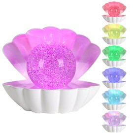 LKUA Shell Pearl Beach Themed Night Light, RGB 8 Colors Changing Mood Shell Pearl Lamps, Bedside LED Clamshell Portable Night Lights for Bar (Large White Shell)