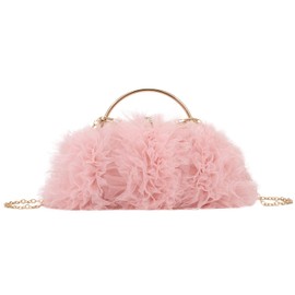 EVEOUT Lace Evening Handbag for Women Elegant Mesh Clutch with Chain for Party Prom Lace Wedding Bags Bridal Bag, pink