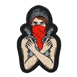 Two Set of Bad Girl with Gun Embroidered Appliques Patch with Hook and Loop Fastener Backing- Punk Style Tactical Crochet Badge Suitable for Vests,Jackets, Backpacks,and Clothing