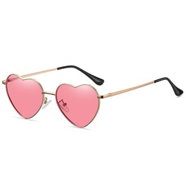 OSAGAMA Polarised Heart Shape Sunglasses with Metal Frame for Men and Women Golden Black, Golden pink