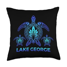Vintage Lake George New York NY Ocean Blue Sea Turtle Throw Pillow