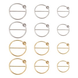 PandaHall Pack of 12 Silk Scarf Ring Clip T-Shirt Tie Clips Metal Round Circle Clips Platinum & Golden Waist Buckle for Clothing Neckerchief T-Shirt Scarf Platinum, platinum