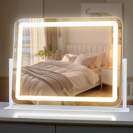 Acoolda Vanity Mirror with Lights, Large Makeup Mirror, LED Lighted, 3 Color Modes, 360 Rotation, 22.2" x 16.3" White