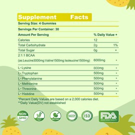 EAA Gummies 120 Gummies (Pineapple), Essential Amino Acids - All 9 Essential Aminos (EAA) and All Branched-Chain Aminos (BCAAs), Non-GMO, Gluten Free, Vegetarian Friendly