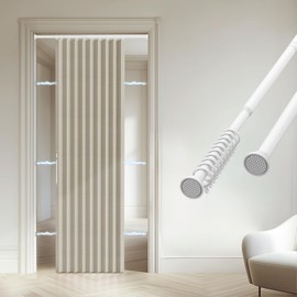 gonnrly Accordion Door Curtain - 100% Light-Blocking Bedroom Door Curtain with Included Rod for Easy Installation, Suitable for Doorway Privacy Off-White 43" W x 78" L