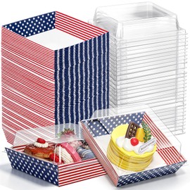Yiyiring 50 Pack Patriotic Charcuterie Boxes with Clear Lids 4th of July Disposable Food Containers American Flag Square Bakery Boxes for Cupcakes Cookies Memorial Day Independence Day Party Favors