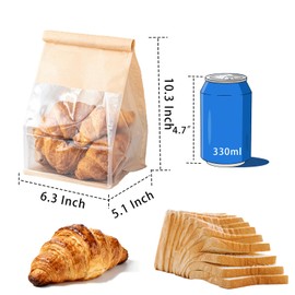 Roppolo 50 Pcs Bread Bags for Homemade Breads with Window, 6.3 x 5.1 x 10.3 Inch Tin Tie Tab Lock Resealable Bakery Loaf Bags for Packaging Sourdough Bread, Cookies, Bagels, Pastry