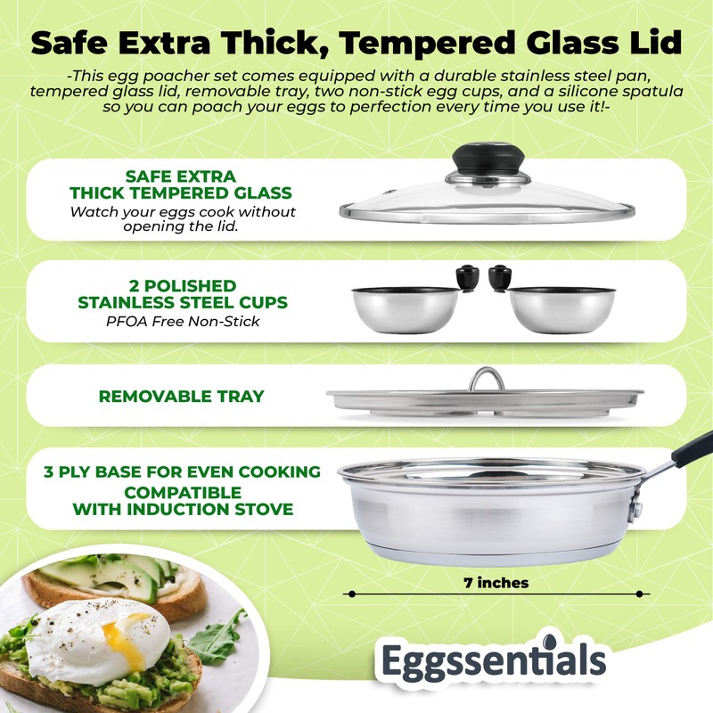 Eggssentials Egg Poacher Pan Nonstick Coating - Poached Egg Cooker,