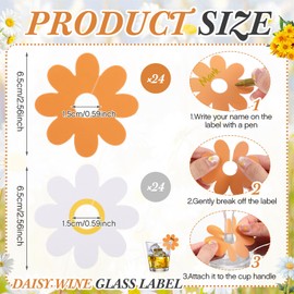 Deekin 48 Pcs Wedding Wine Glass Charms Tags 2.56'' Wedding Drink Markers Paper Wine Charms Beverage Buddies with Metal Marker Pen for Bachelorette Nights Family Party(Daisy)