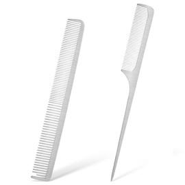 2Pcs Stainless Steel Hair Combs, Metal Rat Tail Comb with Metal Pick Hair Styling Cutting Combs Fine Tooth Flat Top Barber Comb for Styling